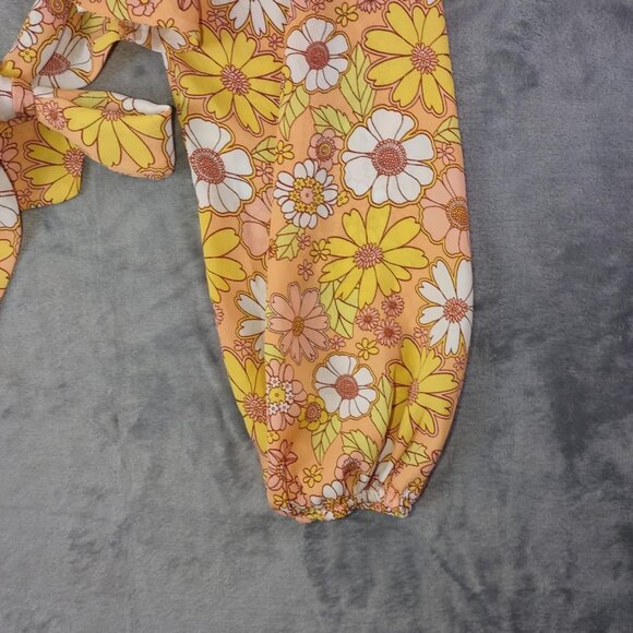 Madden NYC Floral Puff Sleeve CropTop M Y2K Retro Orange Festival Sunflower Vibe - Picture 8 of 14